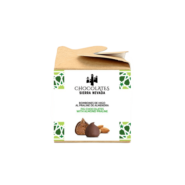 Bombón de higo relleno de praliné bañado en chocolate con leche granel  0.2 kg