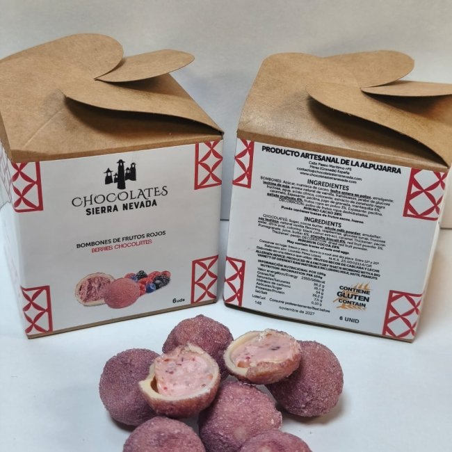 Cajita de 6 uds de bombón de frutos rojos