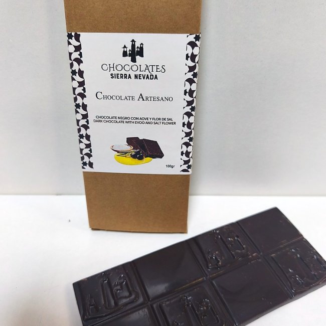 Tableta chocolate negro con AOVE y flor de sal 100 g
