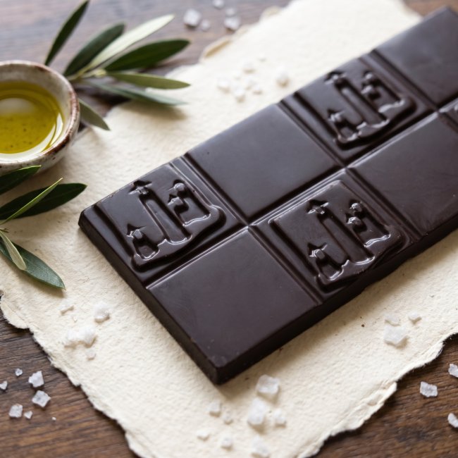 Tableta chocolate negro con AOVE y flor de sal 100 g