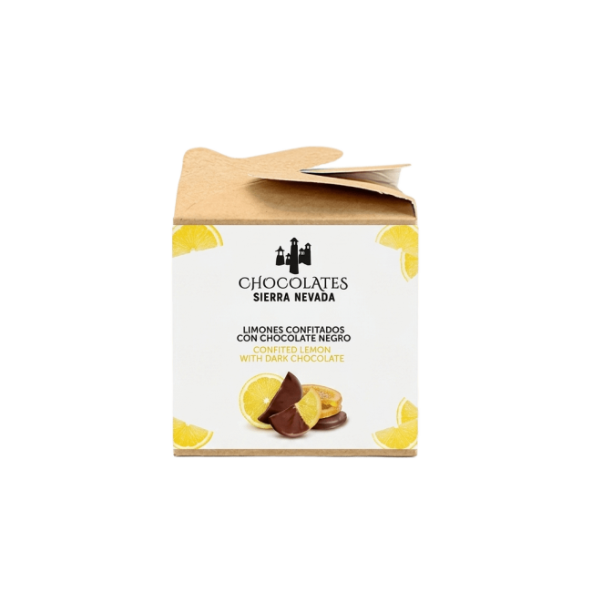 Cajita de 6 uds de limón confitado con chocolate negro 70%