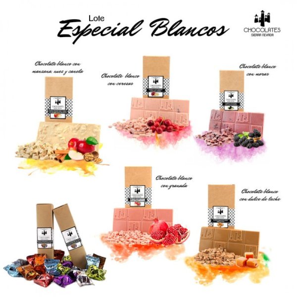 Lote especial blancos(5 tabletas de 100 grs y 1 estuche bombon de higo licores peso total 800 grs aprox