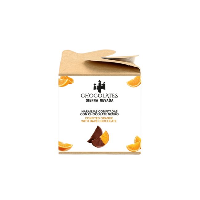 Cajita de 6 uds de naranja confitada con chocolate negro 70%