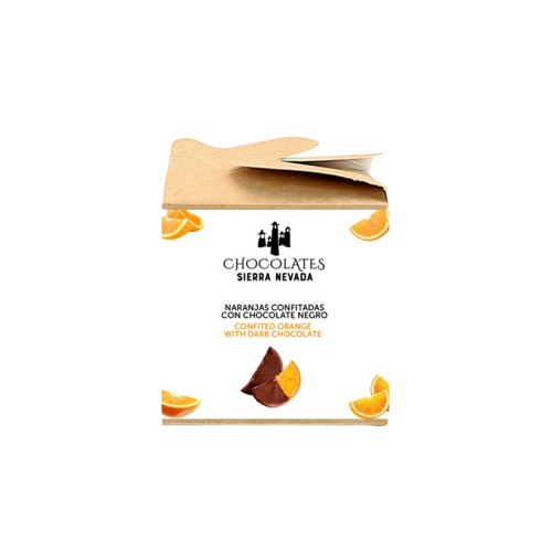 cajita de 6uds de Naranja confitada con chocolate negro 70%.