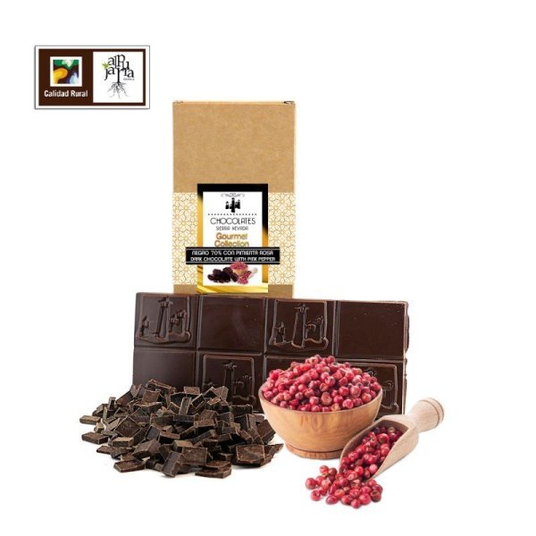 Tableta Gourmet de chocolate negro con pimienta rosa 100 grs
