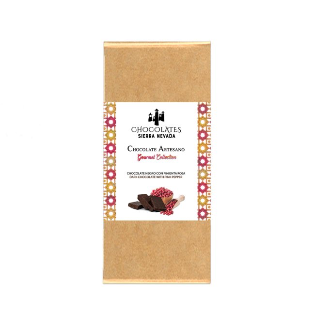 Tableta Gourmet de chocolate negro con pimienta rosa 100 grs