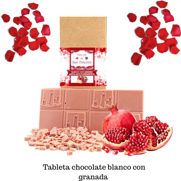 Tableta san valentín chocolate blanco con granada